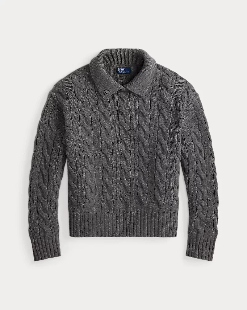 Cable-Knit Wool-Cashmere Polo Sweater