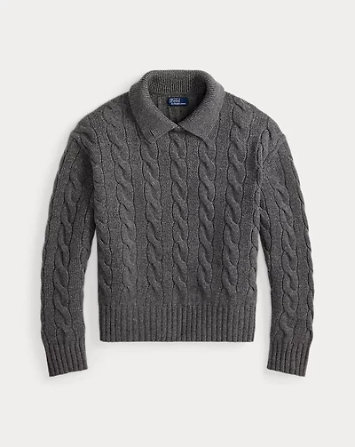 Cable-Knit Wool-Cashmere Polo Sweater