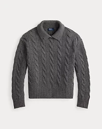 Cable-Knit Wool-Cashmere Polo Sweater