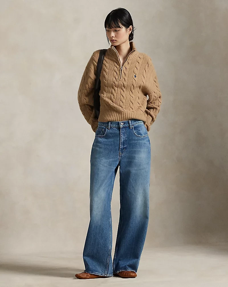 Cable Wool-Cashmere Half-Zip Sweater