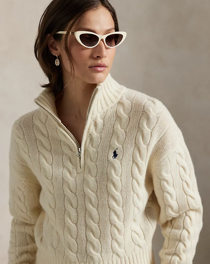 Cable Wool-Cashmere Half-Zip Sweater