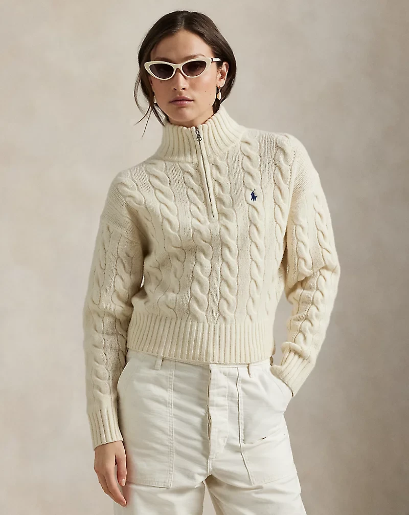 Cable Wool-Cashmere Half-Zip Sweater