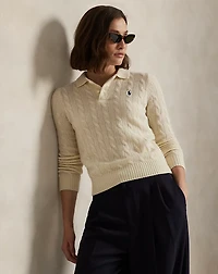 Cable-Knit Wool-Cashmere Polo Sweater