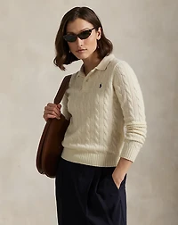 Cable-Knit Wool-Cashmere Polo Sweater