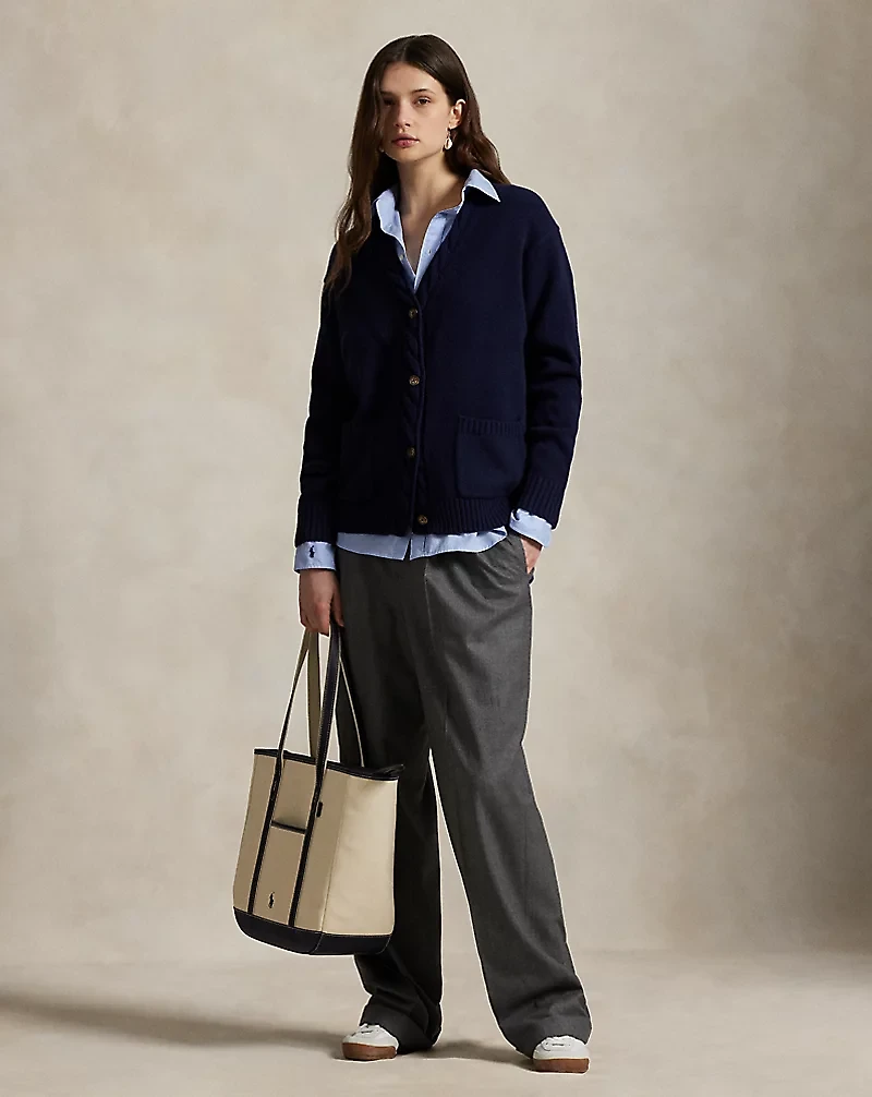 Cable-Trim Wool-Cashmere Cardigan