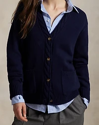 Cable-Trim Wool-Cashmere Cardigan