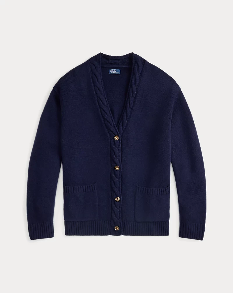Cable-Trim Wool-Cashmere Cardigan