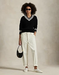 Aran-Knit Cotton Cricket Sweater