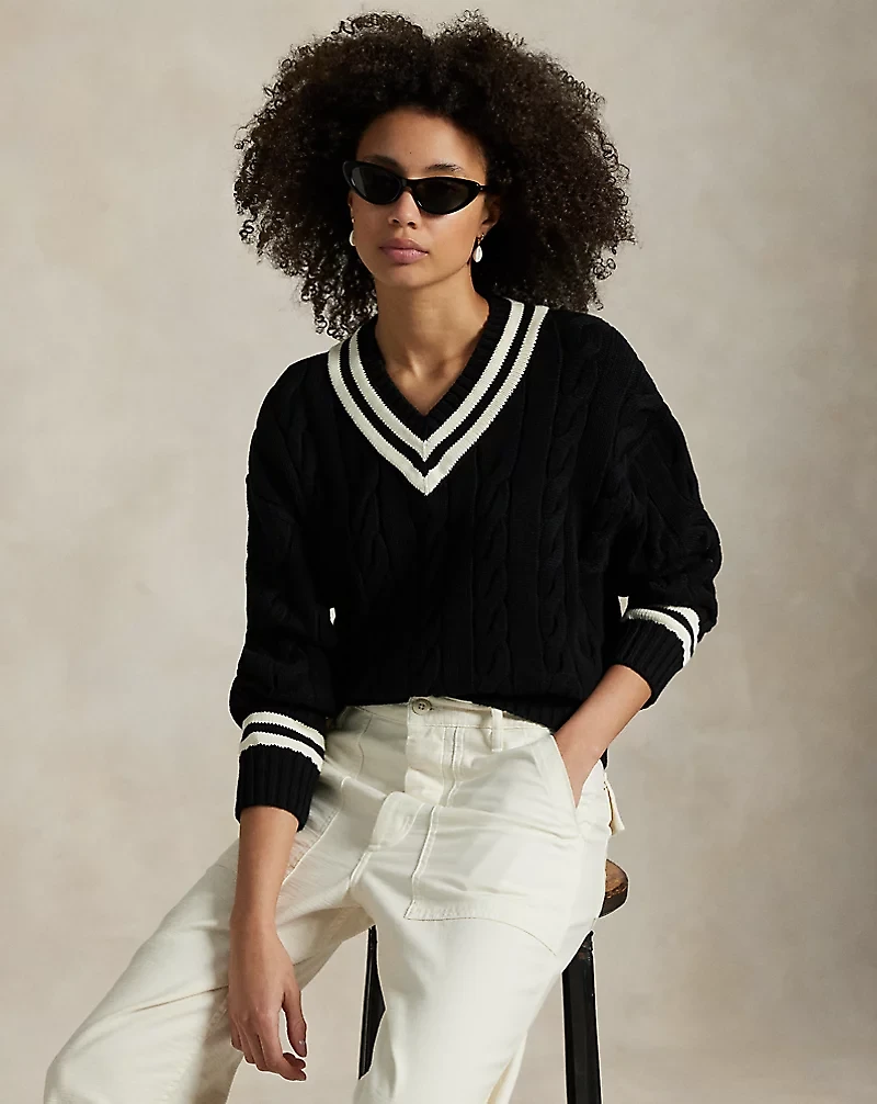 Aran-Knit Cotton Cricket Sweater