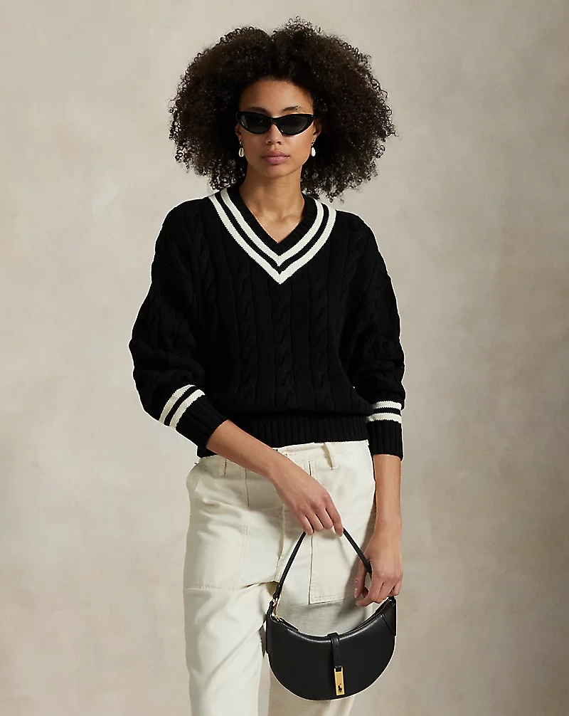 Aran-Knit Cotton Cricket Sweater