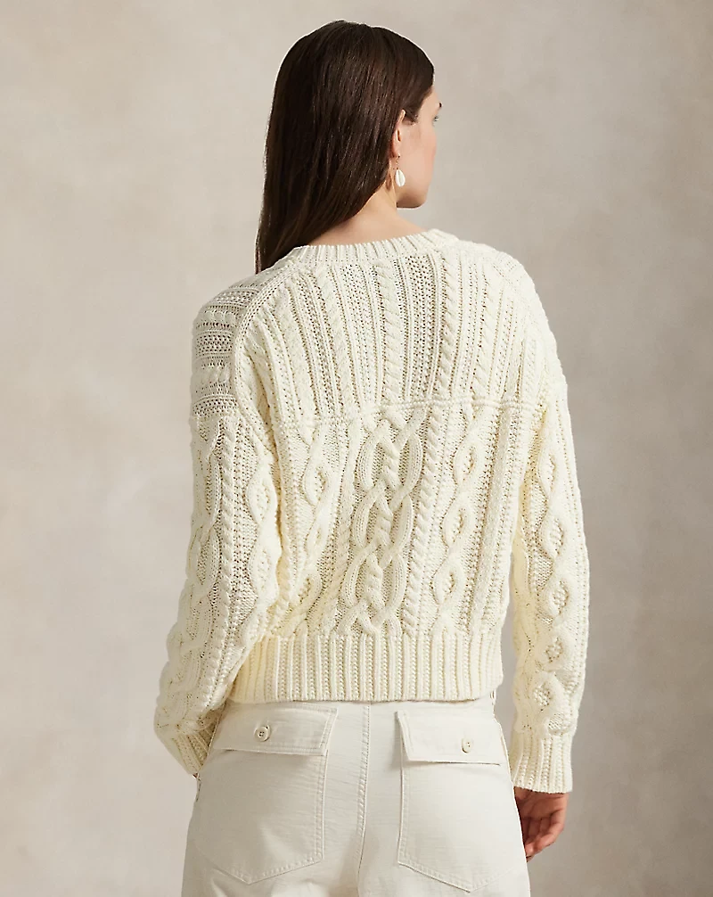 Aran-Knit Cotton Henley Sweater