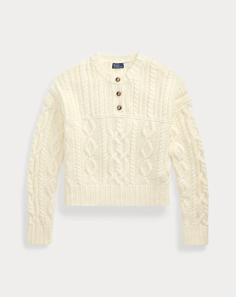 Aran-Knit Cotton Henley Sweater