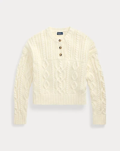 Aran-Knit Cotton Henley Sweater