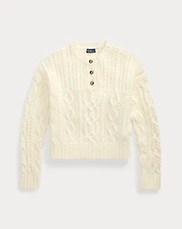 Aran-Knit Cotton Henley Sweater