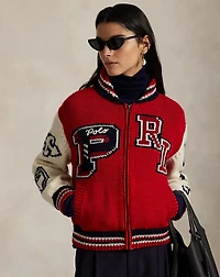 Wool-Blend Zip Letter Cardigan