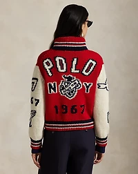 Wool-Blend Zip Letter Cardigan