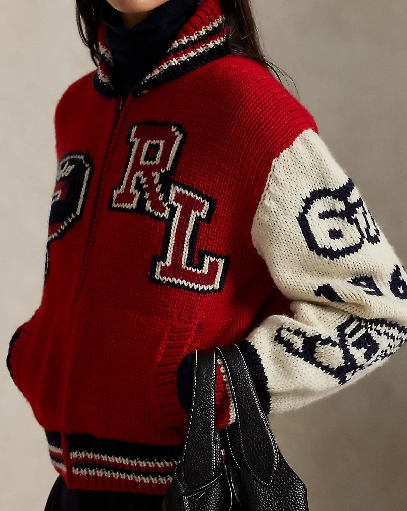 Wool-Blend Zip Letter Cardigan