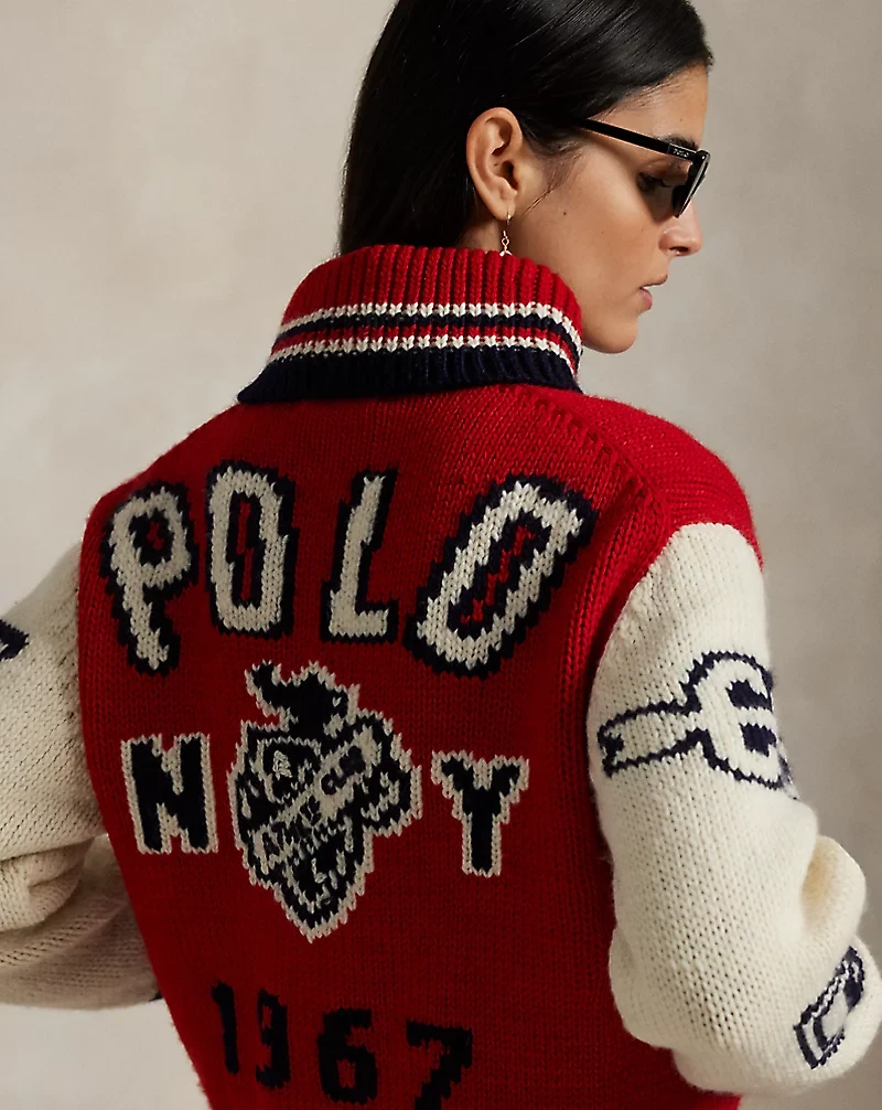 Wool-Blend Zip Letter Cardigan