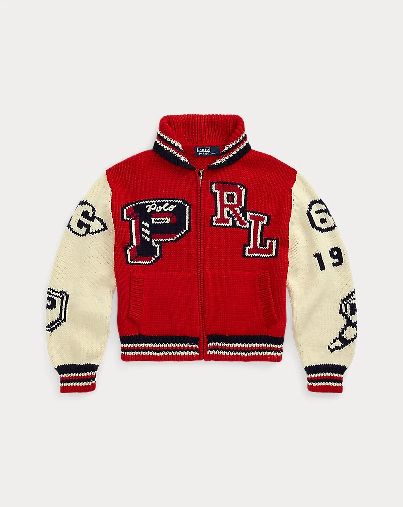 Wool-Blend Zip Letter Cardigan