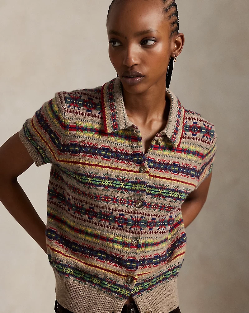 Fair Isle Short-Sleeve Cardigan
