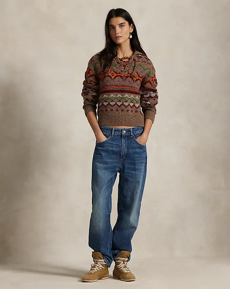 Fair Isle Lace-Up Wool Sweater
