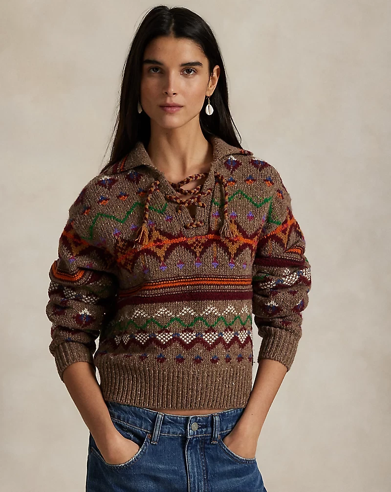 Fair Isle Lace-Up Wool Sweater