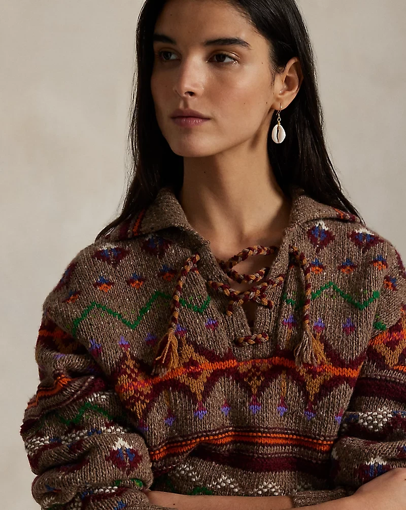 Fair Isle Lace-Up Wool Sweater
