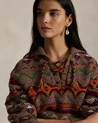 Fair Isle Lace-Up Wool Sweater