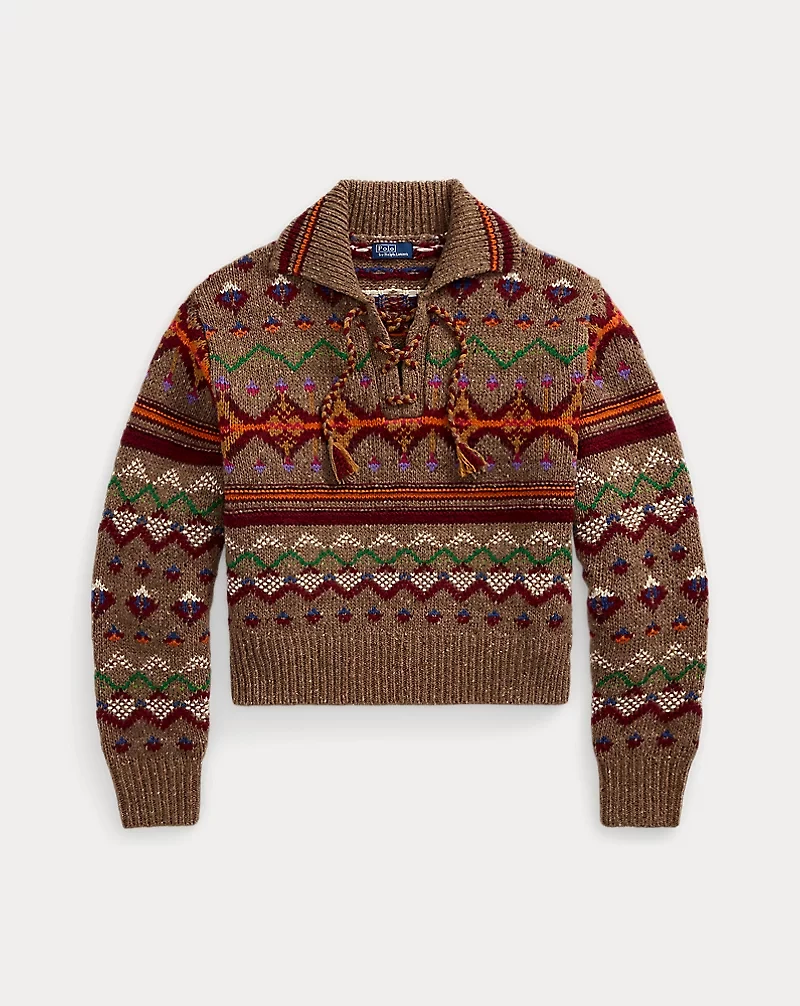 Fair Isle Lace-Up Wool Sweater