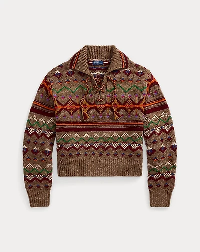 Fair Isle Lace-Up Wool Sweater