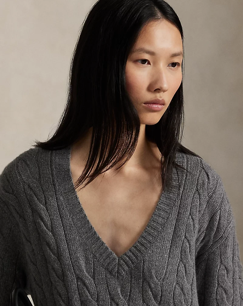 Cable-Knit V-Neck Sweater Dress