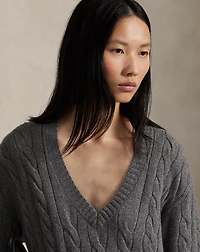 Cable-Knit V-Neck Sweater Dress