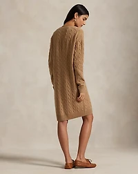 Cable Wool-Cashmere V-Neck Sweater Dress