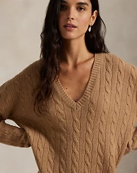 Cable Wool-Cashmere V-Neck Sweater Dress