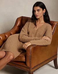 Cable Wool-Cashmere V-Neck Sweater Dress