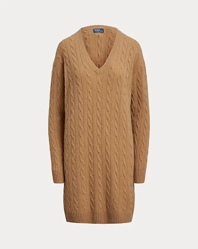 Cable Wool-Cashmere V-Neck Sweater Dress