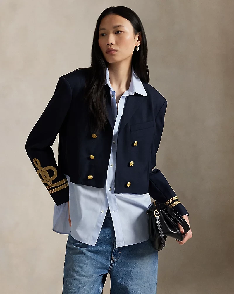 Double-Breasted Cropped Wool Jacket