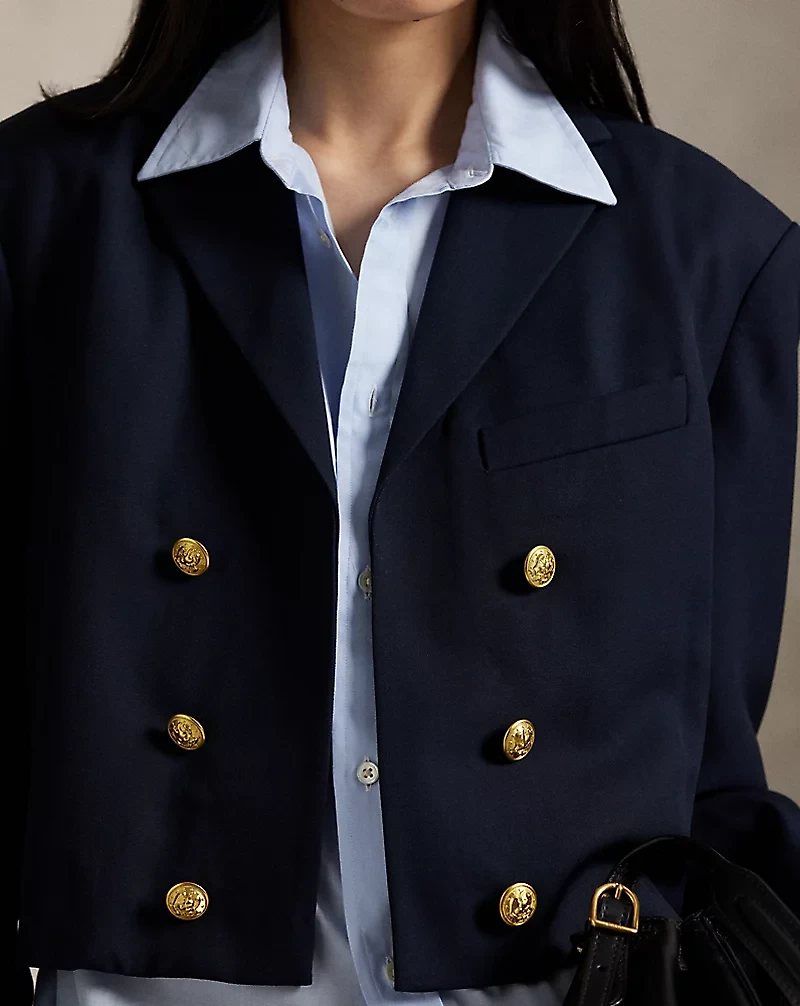 Double-Breasted Cropped Wool Jacket