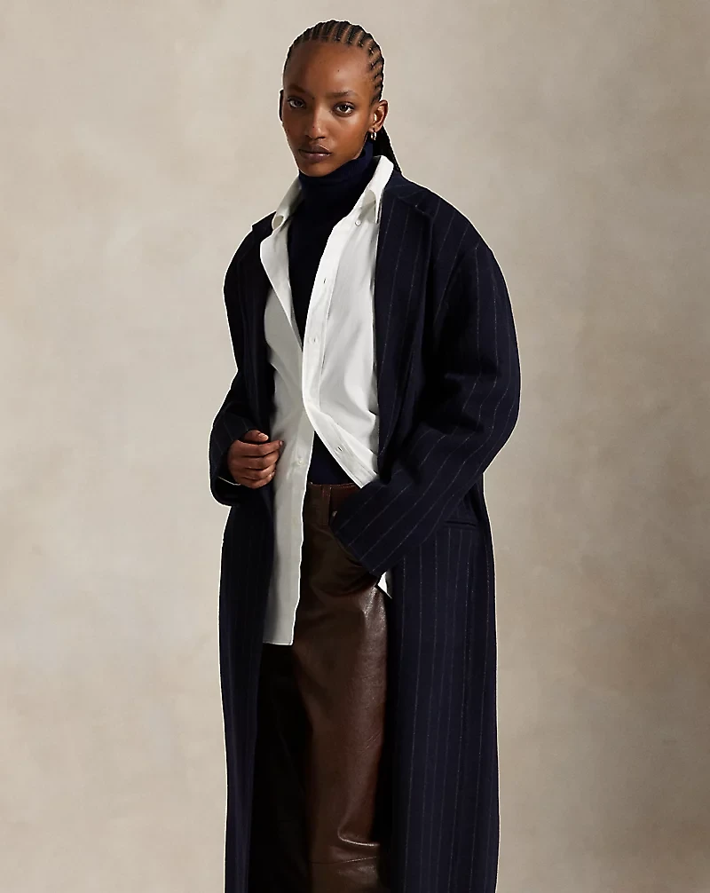 Pinstripe Double-Faced Wool Overcoat