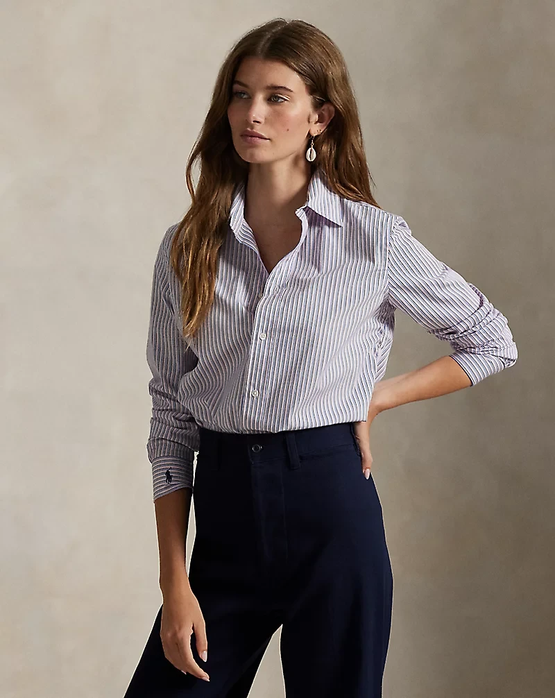 Stretch Slim Fit Striped Poplin Shirt