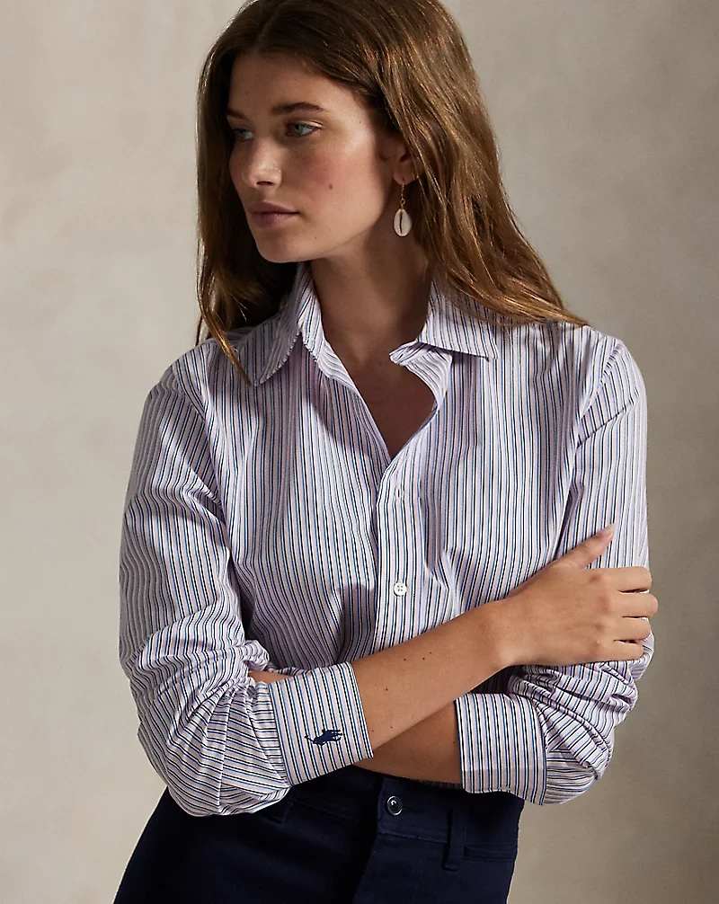 Stretch Slim Fit Striped Poplin Shirt