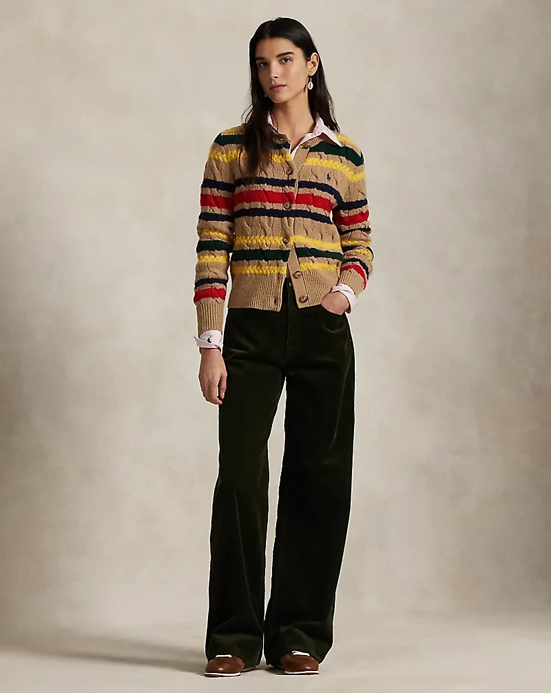 Striped Cable Wool-Cashmere Cardigan