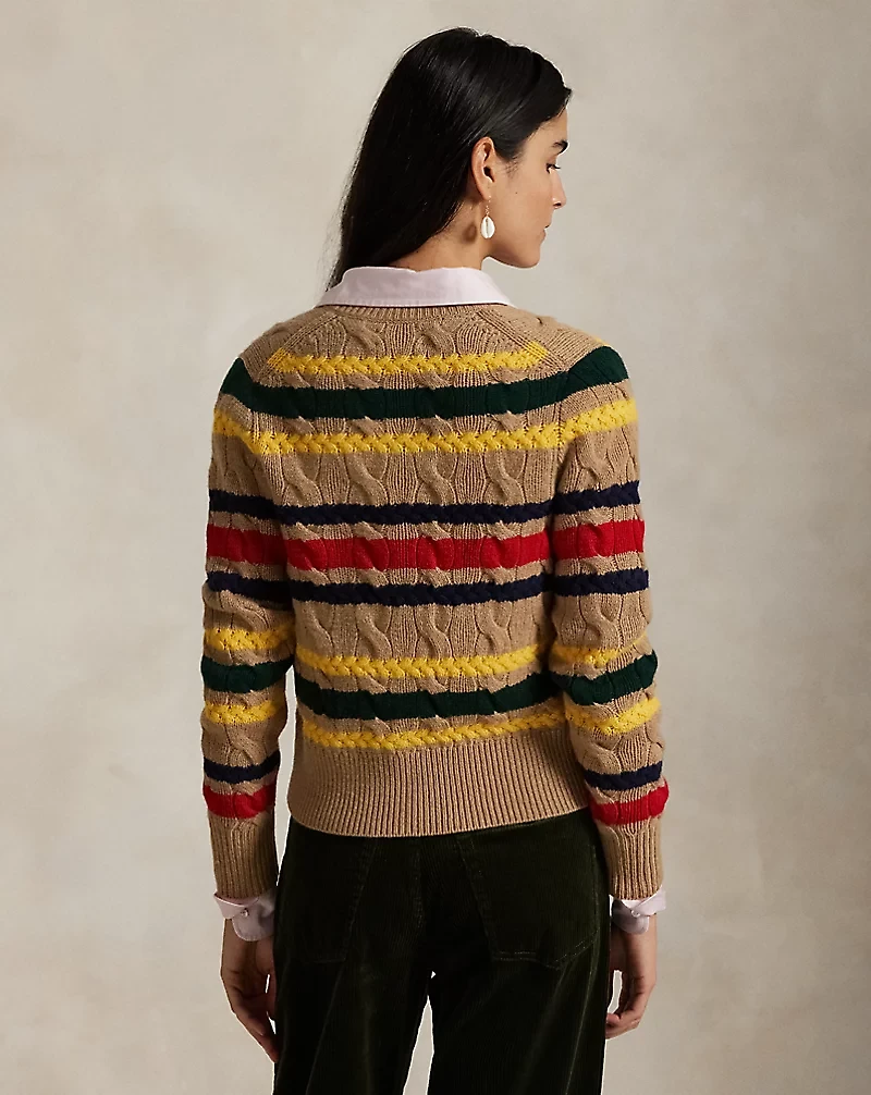 Striped Cable Wool-Cashmere Cardigan