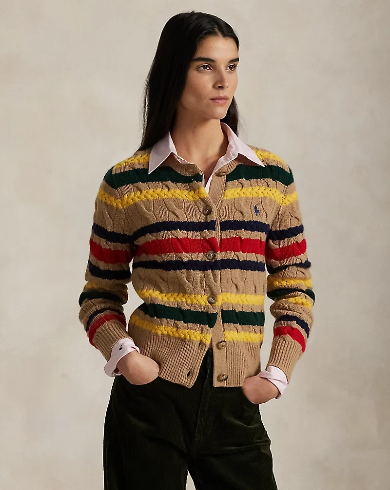 Striped Cable Wool-Cashmere Cardigan