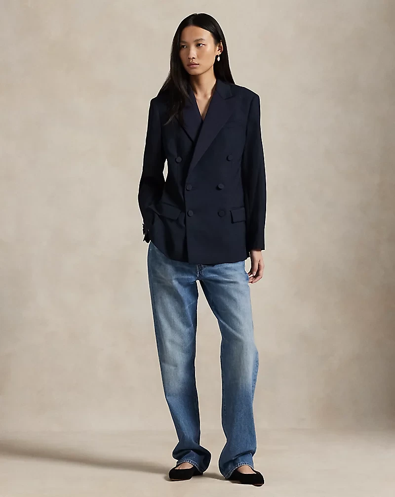 Double-Breasted Silk-Lapel Wool Blazer