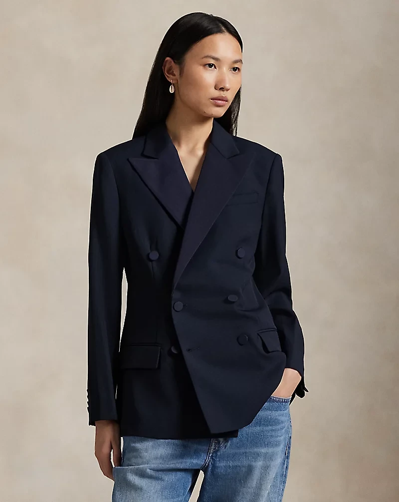 Double-Breasted Silk-Lapel Wool Blazer