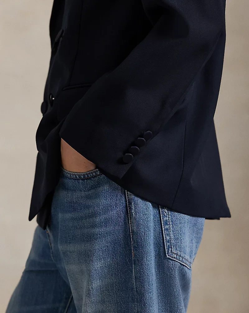 Double-Breasted Silk-Lapel Wool Blazer