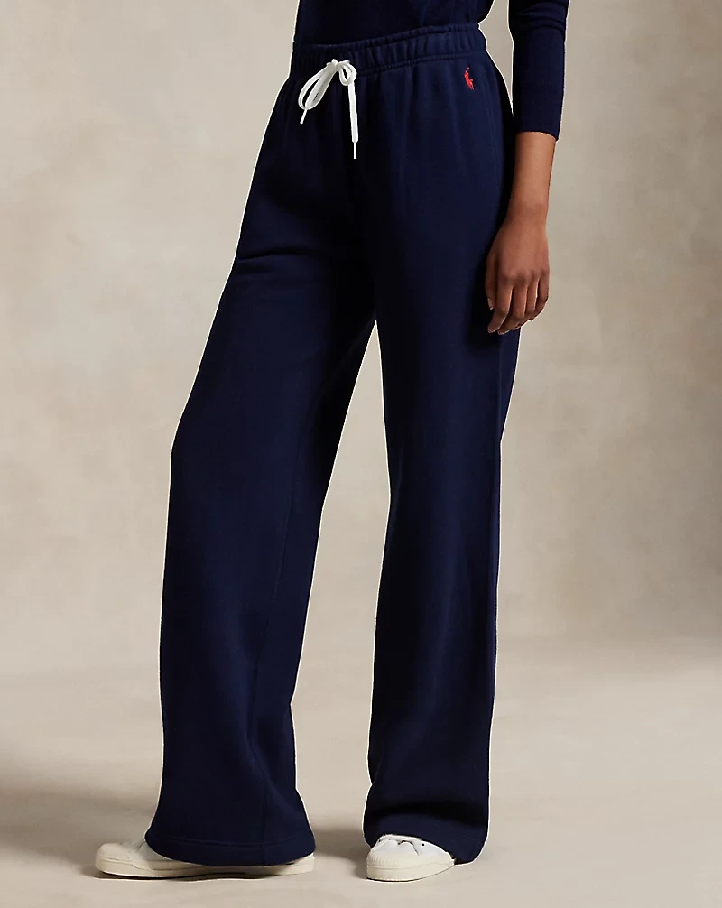 Drawstring Fleece Wide-Leg Sweatpant