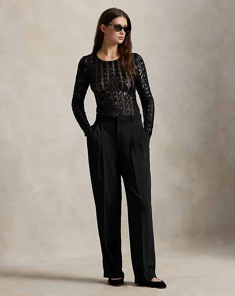 Cable-Sequin Mesh Bodysuit