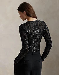 Cable-Sequin Mesh Bodysuit